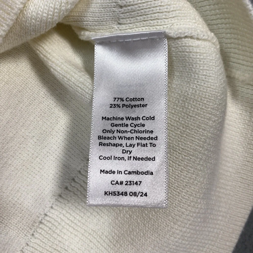 Talbots Rib Knit Sweater Large Ivory Contrast Blue Trim Pullover Layer Ready